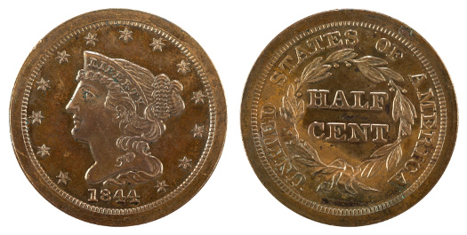 1851 Braided Hair Half Cent Copper Coin Circulated 